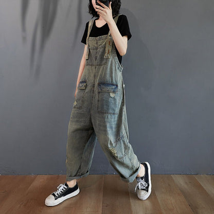 Women's Summer Retro Nostalgic Ripped Denim Overalls - All In One Stop Shop N More
